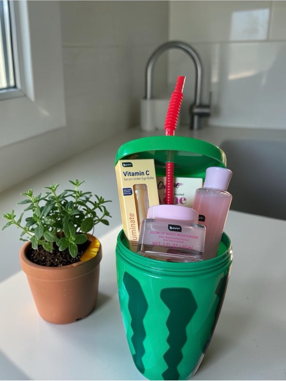 Watermelon Cup with Glow Up Night Moisturizer-Pink Skincare Set NWOT